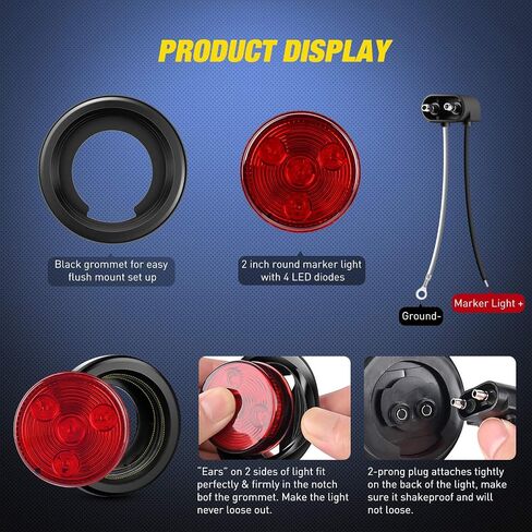 Nilight 10 أجهزة كمبيوتر شخصية مستديرة مقطورة LED علامة التخليص ضوء العنبر الأحمر 4 LED فلوش جبل مع المكونات جروميت ضفيرة سلكية لشاحنة مقطورة RV، 2 سنة الضمان in Kuwait