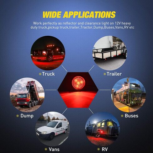 Nilight 10 أجهزة كمبيوتر شخصية مستديرة مقطورة LED علامة التخليص ضوء العنبر الأحمر 4 LED فلوش جبل مع المكونات جروميت ضفيرة سلكية لشاحنة مقطورة RV، 2 سنة الضمان in Kuwait
