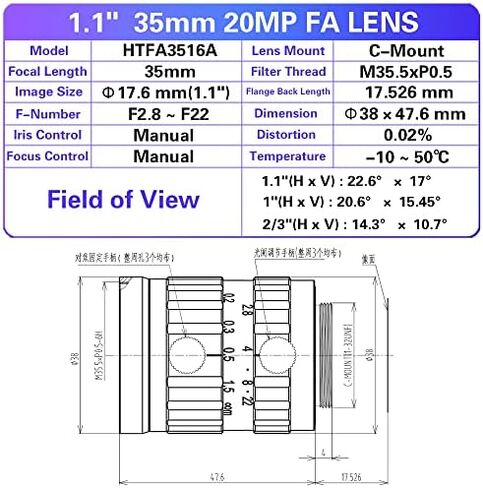 20MP 1.1" 16mm Fixed Focal Industrial Machine Vision Lens C-Mount | HT-FA1616A in Saudi Arabia