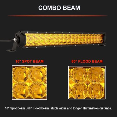 BIGLION.X 22 بوصة شريط إضاءة LED كهرماني 200 وات مجموعة ضوء فيضان بقعة صفراء للطرق الوعرة شريط إضاءة للعمل مع حزام أسلاك مقاوم للماء IP68 12V 24V لشاحنة بيك اب SUV ATV in Kuwait