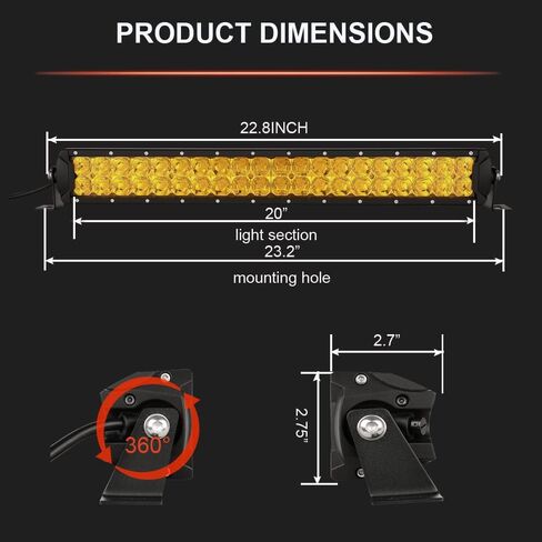 BIGLION.X 22 بوصة شريط إضاءة LED كهرماني 200 وات مجموعة ضوء فيضان بقعة صفراء للطرق الوعرة شريط إضاءة للعمل مع حزام أسلاك مقاوم للماء IP68 12V 24V لشاحنة بيك اب SUV ATV in Kuwait