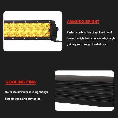 BIGLION.X 22 بوصة شريط إضاءة LED كهرماني 200 وات مجموعة ضوء فيضان بقعة صفراء للطرق الوعرة شريط إضاءة للعمل مع حزام أسلاك مقاوم للماء IP68 12V 24V لشاحنة بيك اب SUV ATV in Kuwait