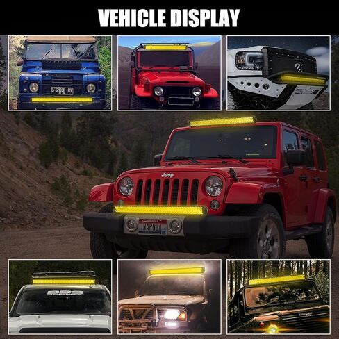 BIGLION.X 22 بوصة شريط إضاءة LED كهرماني 200 وات مجموعة ضوء فيضان بقعة صفراء للطرق الوعرة شريط إضاءة للعمل مع حزام أسلاك مقاوم للماء IP68 12V 24V لشاحنة بيك اب SUV ATV in Kuwait