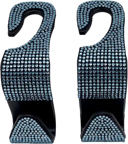 خطافات مسند رأس مقعد السيارة من QesTe، خطاف تخزين للمقعد الخلفي من الكريستال، خطاف مسند رأس السيارة من حجر الراين لتعليق المحافظ وحقائب اليد وحقائب التسوق والمزيد (قطعتان باللون الأزرق) in Kuwait