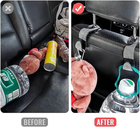 خطافات مسند رأس مقعد السيارة من QesTe، خطاف تخزين للمقعد الخلفي من الكريستال، خطاف مسند رأس السيارة من حجر الراين لتعليق المحافظ وحقائب اليد وحقائب التسوق والمزيد (قطعتان باللون الأزرق) in Kuwait