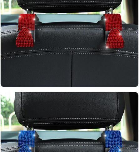 خطافات مسند رأس مقعد السيارة من QesTe، خطاف تخزين للمقعد الخلفي من الكريستال، خطاف مسند رأس السيارة من حجر الراين لتعليق المحافظ وحقائب اليد وحقائب التسوق والمزيد (قطعتان باللون الأزرق) in Kuwait