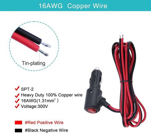 قابس ولاعة سجائر 12 فولت مع مفتاح تشغيل وإيقاف - 6FT 16AWG منصهر 15 أمبير ذكر استبدال ولاعة السجائر مع أضواء LED، ولاعة سجائر 12 فولت مع الرصاص لمبرد السيارة، راديو Cb، ضاغط الهواء in Kuwait