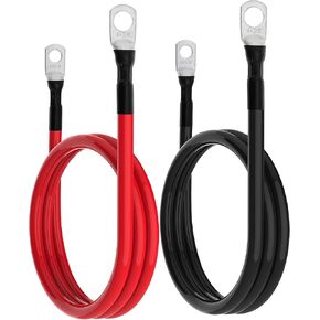 6 كابلات بطارية AWG 6 كابلات عاكسة للطاقة مع عروات 3/8 بوصة و5/16 بوصة في كل طرف لسيارة Solar Marine RV Car SUV Truck Tractor دراجة نارية قطعتان (2FT، 6 AWG) in Kuwait