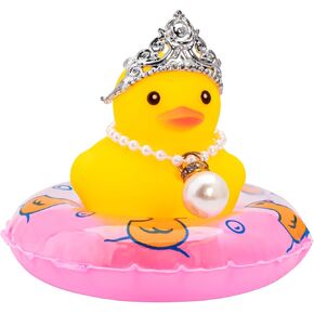 wonuu Car Duck Decoration Dashboard Ornament for Dashboard Decoration Rubber Accessories with Pearl Necklace Crown Mini Swim Ring and Sunglasses, B_Pink_Diamond Sunglasses_Queen Crown_Big Pearl