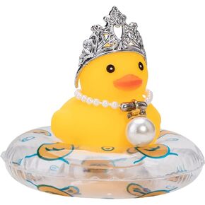 wonuu Car Duck Decoration Dashboard Ornament for Dashboard Decoration Rubber Accessories with Pearl Necklace Crown Mini Swim Ring and Sunglasses, B_Pink_Diamond Sunglasses_Queen Crown_Big Pearl in Kuwait
