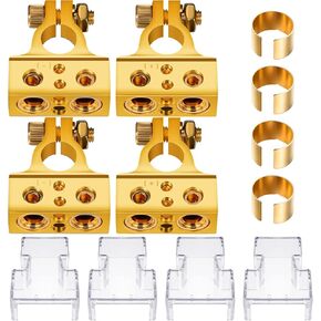 2 Pairs Battery Terminal Connectors 0/2/4/6/8/10 Gauge AWG Heavy Duty Battery Terminal with Shims and Clear Covers Quick Disconnect Release Car Marine Top Post Battery Terminals (Gold) in Saudi Arabia