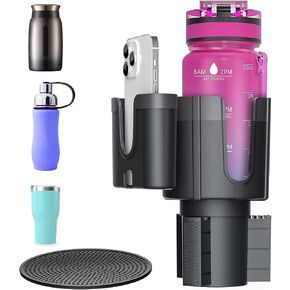 حامل اكواب للسيارة مع حامل موبايل، قاعدة قابلة للتعديل متوافقة مع ييتي 20/36/48 اونصة، قوارير هايدرو فلاسك 32/40 اونصة، تناسب معظم حوامل الاكواب والزجاجات بقطر 3.4-4 انش (قطعة واحدة) in Kuwait