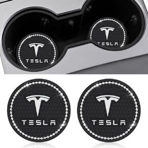 Bling Car Cup Holder Coaster Compatible with Tesla, 2 Pieces 2.75" Diameter Crystal Rhinestone Silicone Anti Slip Cup Mat Car Interior Accessories in Saudi Arabia