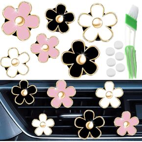 Daisy Car Decoration Flower Air Vent Clip Air Conditioning Outlet Clip Car Air Freshener Clip Car Interior Decor Charm Colorful Car Accessories for Women Interior Cute Set (4PCS-Black-No Scent) in Saudi Arabia