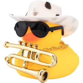 wonuu Cool Car Rubber Duck Car Duck Decoration Dashboard Car Ornament for Car Dashboard Decoration Halloween Decoration Accessories with Mini Hat Musical Instruments, A-Black Top Hat