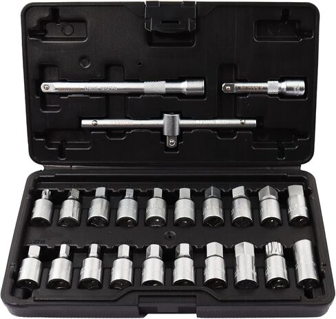 BILITOOLS 23-Piece Drain Plug Socket Set, 3/8" Drive Oil Drain Plug Key for Back Axle, Differential, Gearboxe & Engine Oil Sump in Saudi Arabia