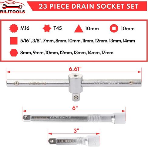 BILITOOLS 23-Piece Drain Plug Socket Set, 3/8" Drive Oil Drain Plug Key for Back Axle, Differential, Gearboxe & Engine Oil Sump in Saudi Arabia