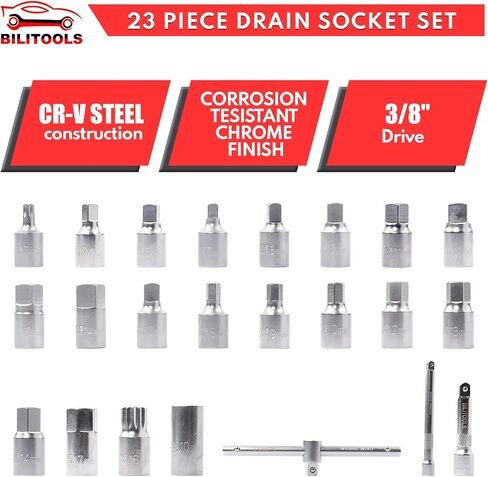 BILITOOLS 23-Piece Drain Plug Socket Set, 3/8" Drive Oil Drain Plug Key for Back Axle, Differential, Gearboxe & Engine Oil Sump in Saudi Arabia