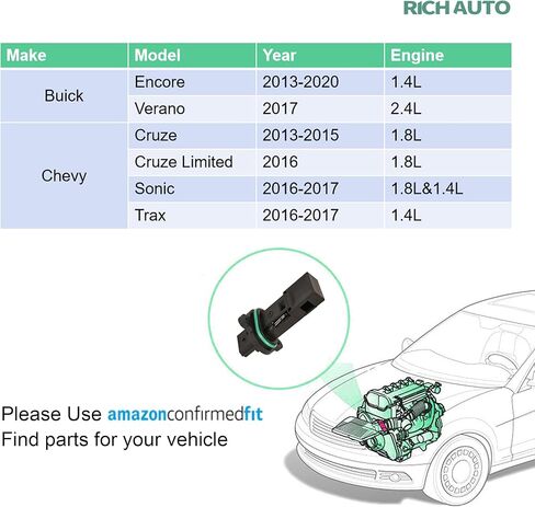 مستشعر تدفق الهواء الشامل مستشعر MAF متوافق مع B u i c k Encore Verano Chevy Cruze Sonic Trax لاستبدال 12671624 0280218419 in Kuwait
