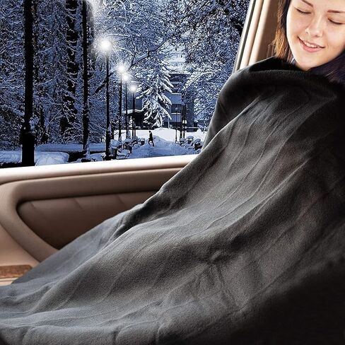 IHEALTHCOMFORT DC12V بطانية تسخين كهربائي من الصوف الدافئ مع وحدة تحكم ذكية في درجة الحرارة العالية/المنخفضة ومؤقت إيقاف تلقائي لمدة 45 دقيقة (57 × 40 بوصة) (أسود) in Kuwait