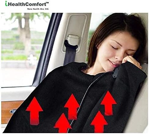 IHEALTHCOMFORT DC12V بطانية تسخين كهربائي من الصوف الدافئ مع وحدة تحكم ذكية في درجة الحرارة العالية/المنخفضة ومؤقت إيقاف تلقائي لمدة 45 دقيقة (57 × 40 بوصة) (أسود) in Kuwait