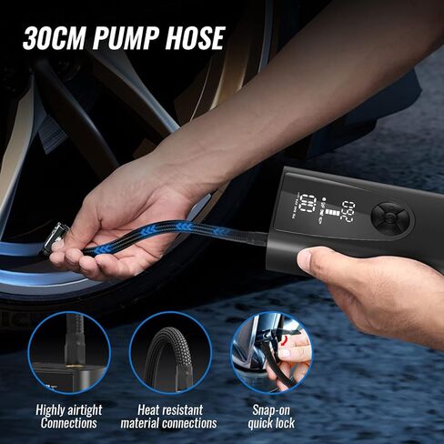 منفاخ إطارات ضاغط هواء محمول، مضخة دراجة كهربائية قابلة لإعادة الشحن بقدرة 8000 مللي أمبير في الساعة، مضخة هواء صغيرة لاسلكية بقوة 150 رطل لكل بوصة مربعة مع ضوء الطوارئ ومقياس الضغط الرقمي، مضخة إطار لدراجة السيارة والدراجة النارية in Kuwait