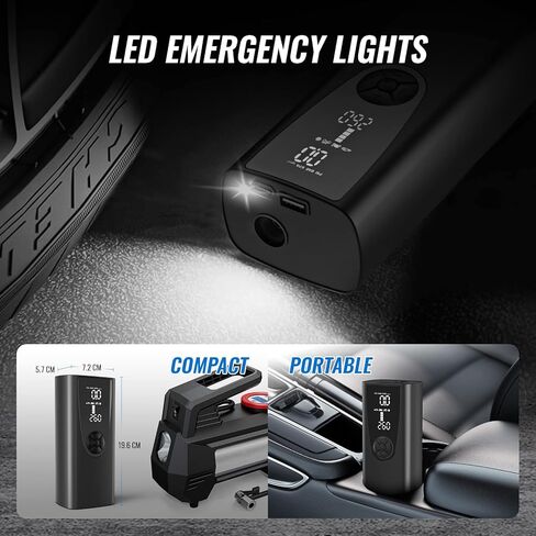 منفاخ إطارات ضاغط هواء محمول، مضخة دراجة كهربائية قابلة لإعادة الشحن بقدرة 8000 مللي أمبير في الساعة، مضخة هواء صغيرة لاسلكية بقوة 150 رطل لكل بوصة مربعة مع ضوء الطوارئ ومقياس الضغط الرقمي، مضخة إطار لدراجة السيارة والدراجة النارية in Kuwait