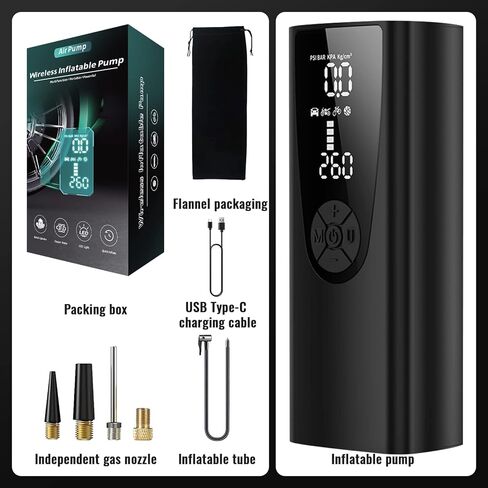 منفاخ إطارات ضاغط هواء محمول، مضخة دراجة كهربائية قابلة لإعادة الشحن بقدرة 8000 مللي أمبير في الساعة، مضخة هواء صغيرة لاسلكية بقوة 150 رطل لكل بوصة مربعة مع ضوء الطوارئ ومقياس الضغط الرقمي، مضخة إطار لدراجة السيارة والدراجة النارية in Kuwait