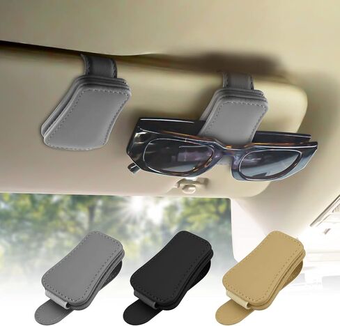 BOLWEO Sunglass Holder for Car 2 Packs,Magnetic Leather Car Accessories Sunglasses Clip for Car Visor Suitable for Thick and Thin Frame Glasses Car Organization Universal for SUV Pickup Truck (Beige) in Saudi Arabia