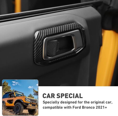 HTHE لسيارة Ford Bronco 2021+غطاء مقبض باب السيارة لملحقات السيارة الداخلية مقبض الإمساك لسيارة Ford Bronco 2021 2022+(4 قطع/مجموعة، ألياف الكربون أسود) in Kuwait