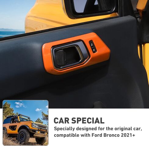 HTHE لسيارة Ford Bronco 2021+غطاء مقبض باب السيارة لملحقات السيارة الداخلية مقبض الإمساك لسيارة Ford Bronco 2021 2022+(4 قطع/مجموعة، ألياف الكربون أسود) in Kuwait