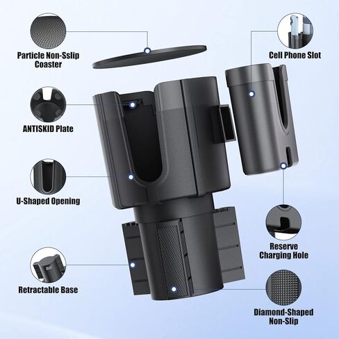 حامل اكواب للسيارة مع حامل موبايل، قاعدة قابلة للتعديل متوافقة مع ييتي 20/36/48 اونصة، قوارير هايدرو فلاسك 32/40 اونصة، تناسب معظم حوامل الاكواب والزجاجات بقطر 3.4-4 انش (قطعة واحدة) in Kuwait