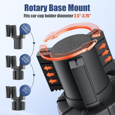 حامل اكواب للسيارة مع حامل موبايل، قاعدة قابلة للتعديل متوافقة مع ييتي 20/36/48 اونصة، قوارير هايدرو فلاسك 32/40 اونصة، تناسب معظم حوامل الاكواب والزجاجات بقطر 3.4-4 انش (قطعة واحدة) in Kuwait