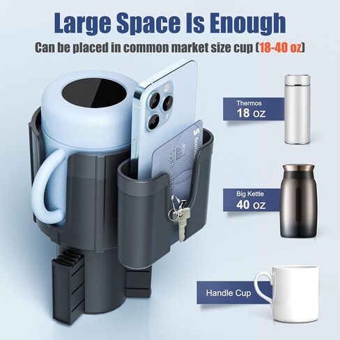 حامل اكواب للسيارة مع حامل موبايل، قاعدة قابلة للتعديل متوافقة مع ييتي 20/36/48 اونصة، قوارير هايدرو فلاسك 32/40 اونصة، تناسب معظم حوامل الاكواب والزجاجات بقطر 3.4-4 انش (قطعة واحدة) in Kuwait