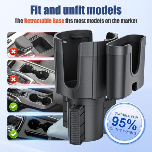 حامل اكواب للسيارة مع حامل موبايل، قاعدة قابلة للتعديل متوافقة مع ييتي 20/36/48 اونصة، قوارير هايدرو فلاسك 32/40 اونصة، تناسب معظم حوامل الاكواب والزجاجات بقطر 3.4-4 انش (قطعة واحدة) in Kuwait