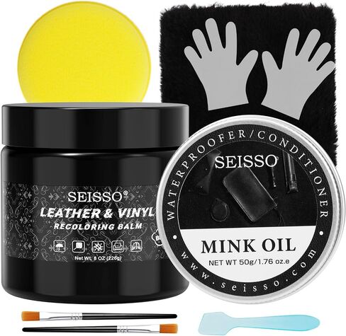 SEISSO Black Leather Recoloring Balm, Leather Color Restorer with Mink Oil Conditioner for Vinyl Furniture, Scratch Remover Leather Polish for Couch, Sofa, Leather Upholstery, Car Seats, Boots, Purse in Saudi Arabia