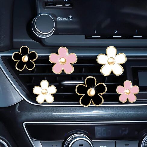 Daisy Car Decoration Flower Air Vent Clip Air Conditioning Outlet Clip Car Air Freshener Clip Car Interior Decor Charm Colorful Car Accessories for Women Interior Cute Set (4PCS-Black-No Scent) in Saudi Arabia