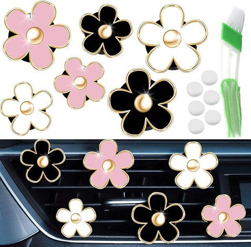 Daisy Car Decoration Flower Air Vent Clip Air Conditioning Outlet Clip Car Air Freshener Clip Car Interior Decor Charm Colorful Car Accessories for Women Interior Cute Set (4PCS-Black-No Scent) in Saudi Arabia
