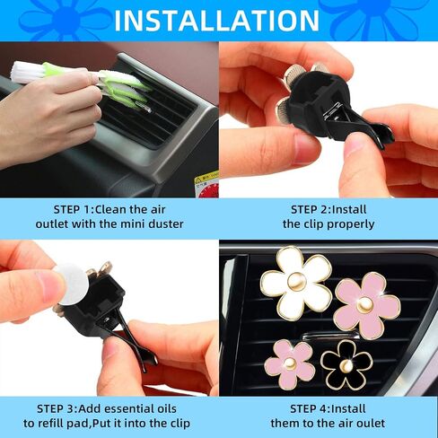 Daisy Car Decoration Flower Air Vent Clip Air Conditioning Outlet Clip Car Air Freshener Clip Car Interior Decor Charm Colorful Car Accessories for Women Interior Cute Set (4PCS-Black-No Scent) in Saudi Arabia