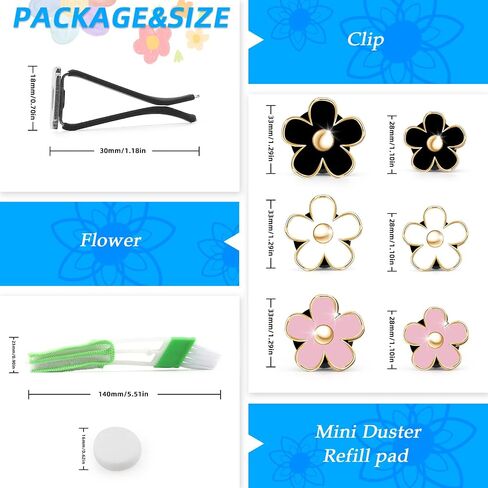 Daisy Car Decoration Flower Air Vent Clip Air Conditioning Outlet Clip Car Air Freshener Clip Car Interior Decor Charm Colorful Car Accessories for Women Interior Cute Set (4PCS-Black-No Scent) in Saudi Arabia