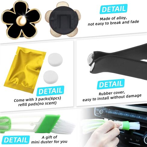 Daisy Car Decoration Flower Air Vent Clip Air Conditioning Outlet Clip Car Air Freshener Clip Car Interior Decor Charm Colorful Car Accessories for Women Interior Cute Set (4PCS-Black-No Scent) in Saudi Arabia