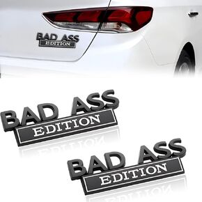 2Pcs Car Bad Ass Edition Emblem, Car Truck 3D Fender Badge Decal Replacement, Auto Accessories for Tailgate Front Grille Hood Trunk Compatible with Car Motorcycle SUV(Black-White)