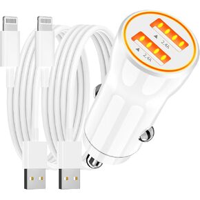 [معتمد من Apple MFi] شاحن سيارة سريع iPhone 14، KASHIMURA 4.8A شاحن سيارة سريع USB مزدوج مع 2 سلك شحن سريع إلى USB لأجهزة iPhone 14 13 12 11 Pro Max/XS Max/XR/SE/X/iPad in Kuwait