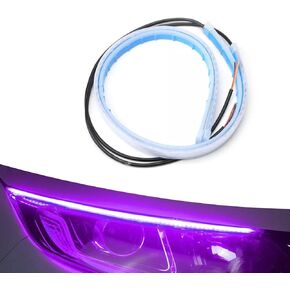 Pack-2 Car Led Strip Lights, Turn Signal Light Bulb, 2835 Lamp Beads Flowing Daytime Running Light, Universal in The Gap Between The Spotlights and The Hood of The Car (23.6In #Purple)