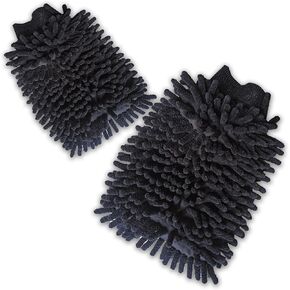 Pack-2 Car Wash Mitt Microfiber, 5.51In x 9.05In Chenille Microfiber Wash Mitt Scratch Free, Hand Car Washing Care Cleaning Kit, Dust Cover (Black)