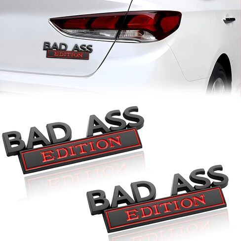 قطعتان من شعار إصدار Bad Ass للسيارة، استبدال ملصق شارة الحاجز ثلاثي الأبعاد لشاحنة السيارة، ملحقات السيارات للباب الخلفي غطاء الشبكة الأمامية متوافق مع سيارة الدفع الرباعي للدراجات النارية (أسود وأبيض) in Kuwait
