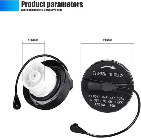 قطعة واحدة من غطاء الغاز، غطاء الوقود متوافق مع Chrysler 200 300 Town 2000-2019 Dodge Ram، استبدال #52030377AB 5278632AG غطاء حشو خزان الوقود (أسود) in Kuwait