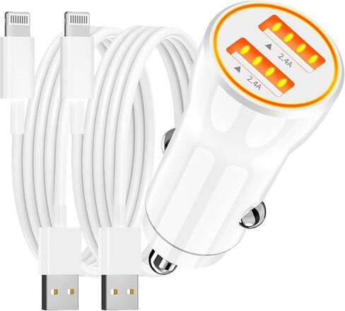 [معتمد من Apple MFi] شاحن سيارة سريع iPhone 14، KASHIMURA 4.8A شاحن سيارة سريع USB مزدوج مع 2 سلك شحن سريع إلى USB لأجهزة iPhone 14 13 12 11 Pro Max/XS Max/XR/SE/X/iPad in Kuwait