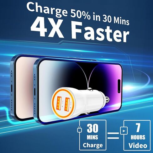 [معتمد من Apple MFi] شاحن سيارة سريع iPhone 14، KASHIMURA 4.8A شاحن سيارة سريع USB مزدوج مع 2 سلك شحن سريع إلى USB لأجهزة iPhone 14 13 12 11 Pro Max/XS Max/XR/SE/X/iPad in Kuwait