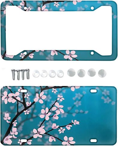 American Flag Tiger Print Car Front License Plate with License Plate Frame Rust-Proof Metal Car Plates Tag Stainless Steel Novelty Decoration Auto Accessories Set of 2 in Saudi Arabia